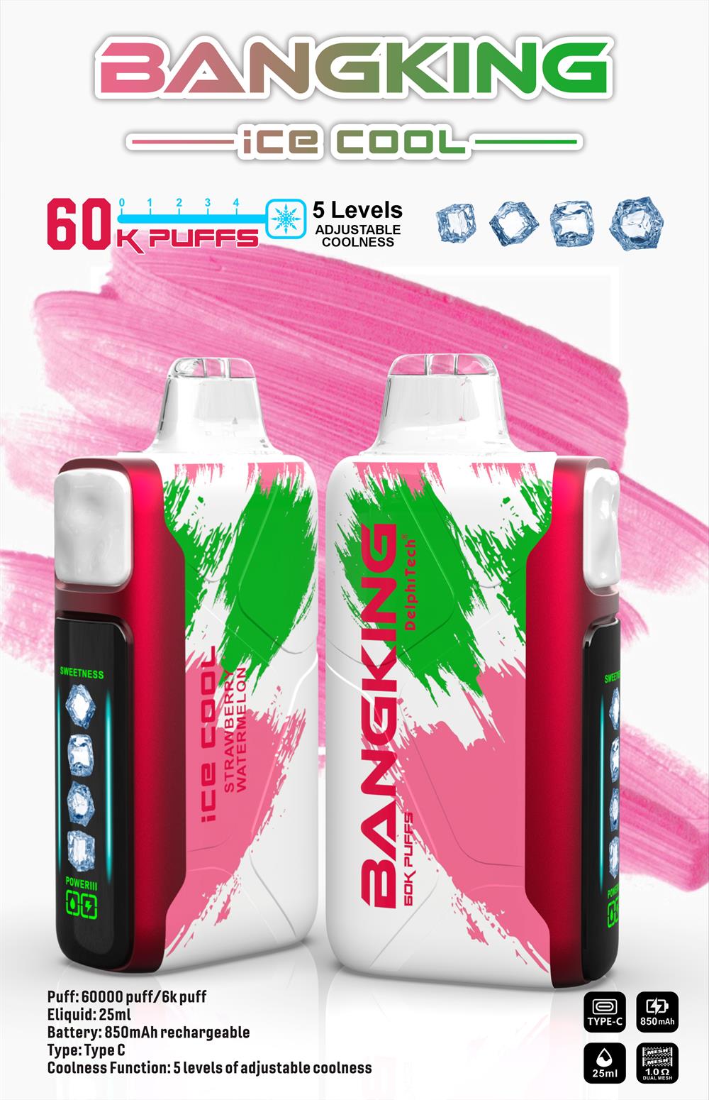 Bang king ice cool 60000 bouffées d'origine véritable cigarette électronique jetable 60k changement de saveur personnalisable expédition rapide