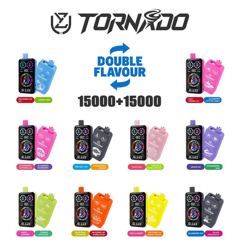 uzy tornado 30000 puffs double flavor switching original genuine 20k type c charging port led display customizable. fast shipping