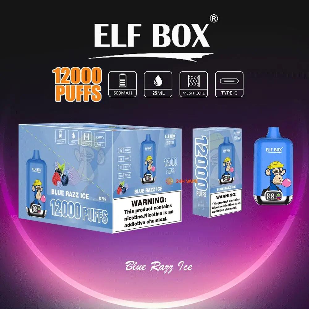 elf box digital 12000 puffs original genuine disposable vape type c charging port crystal 12k customizable. fast shipping