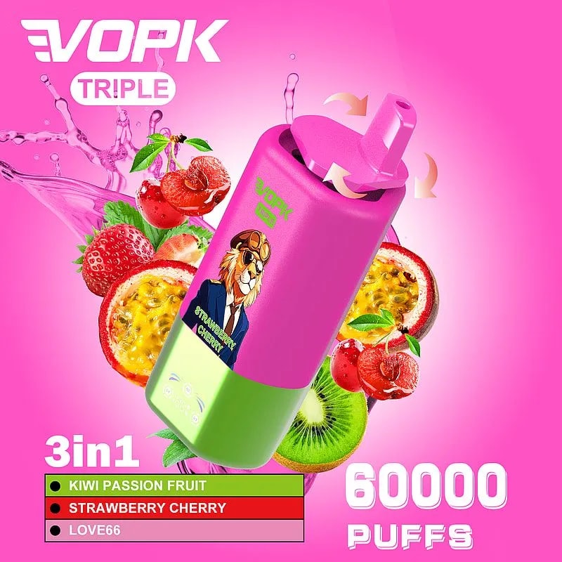 vopk tripe 60000 puffs three flavors switch original genuine 3in1 60k type c charging port led display customizable. fast shipping