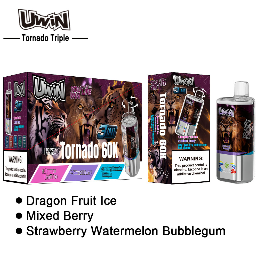 uwin tornado triple 60000 puffs three flavors switching 3in1 original genuine 60k type c charging port led display customizable. fast shipping