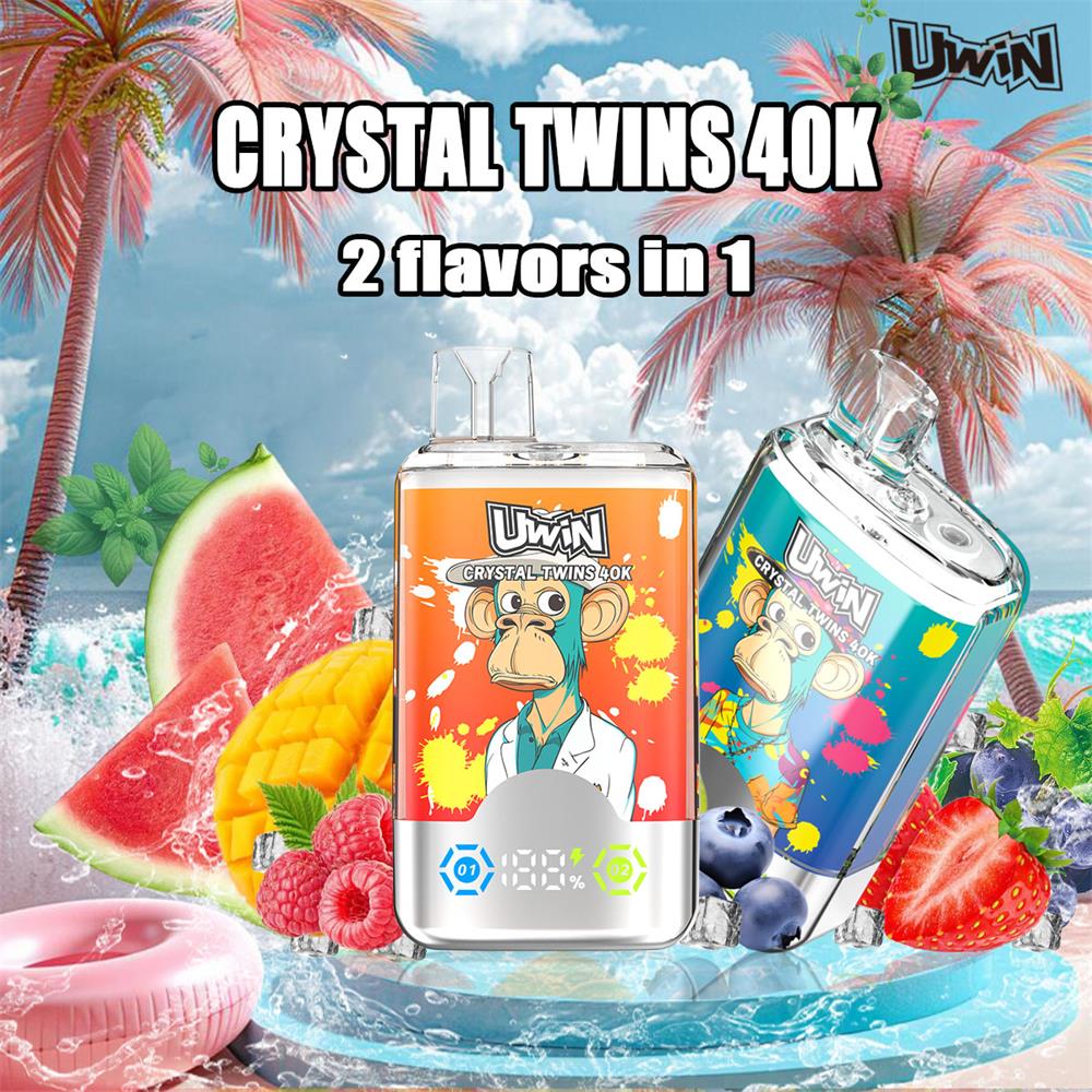 uwin crystal twins 40000 puffs dual flavor switching original genuine 40k type c charging port led display customizable. fast shipping