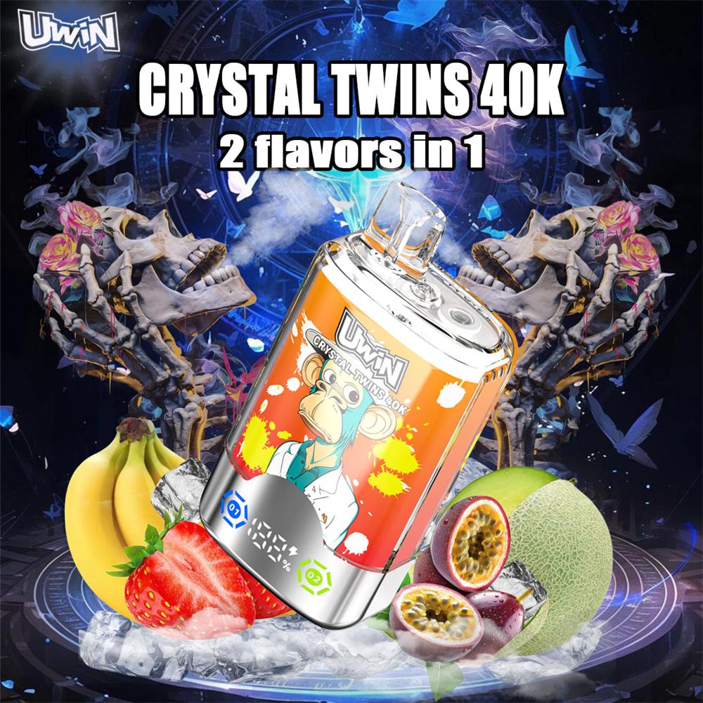 uwin crystal twins 40000 puffs dual flavor switching original genuine 40k type c charging port led display customizable. fast shipping
