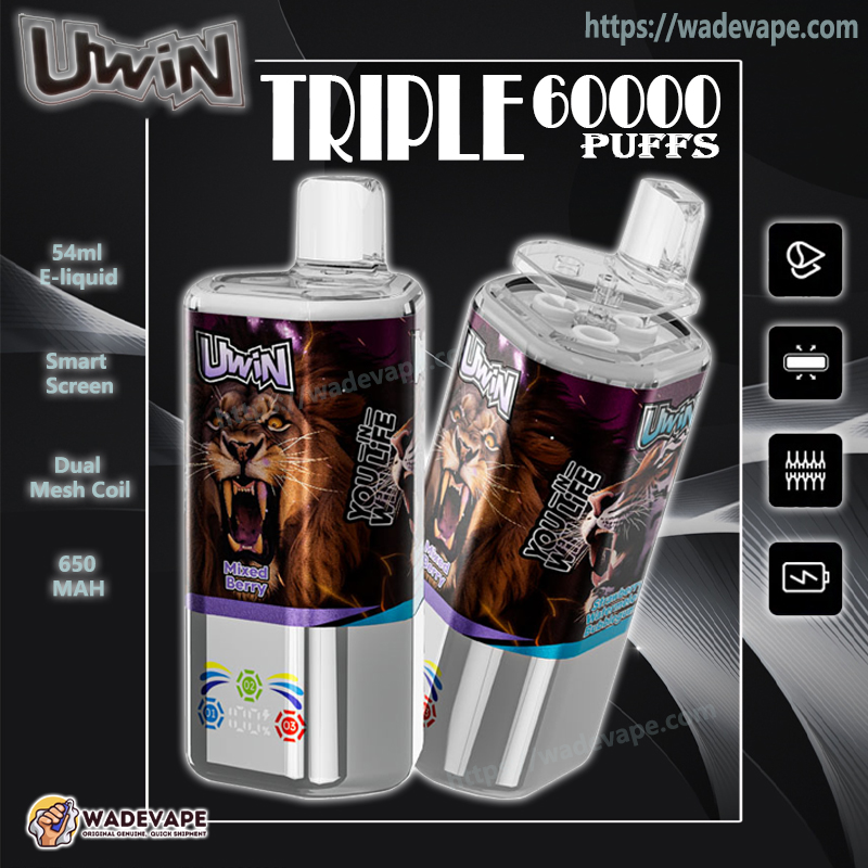 uwin tornado triple 60000 puffs three flavors switching 3in1 original genuine 60k type c charging port led display customizable. fast shipping