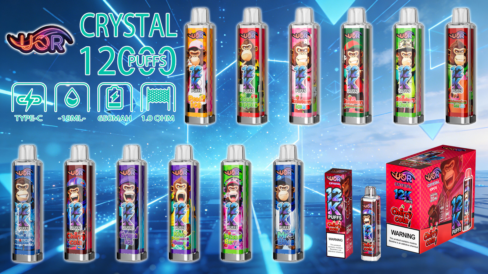 uor 12000 zaciągnięć oryginalny kryształ uor 12k vape wyświetlacz led typu c port jednorazowe e-papierosy z możliwością dostosowania. szybka wysyłka (kopia)