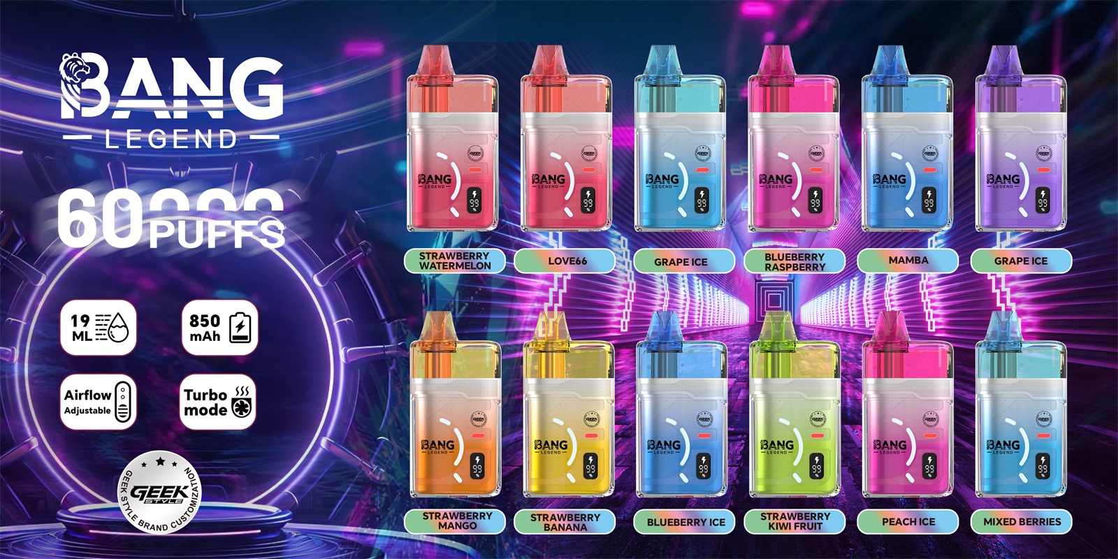 bang legend 60000 puffs original bang legend geek style 60k vape led display type c port disposable e cigarettes customizable. fast shipping
