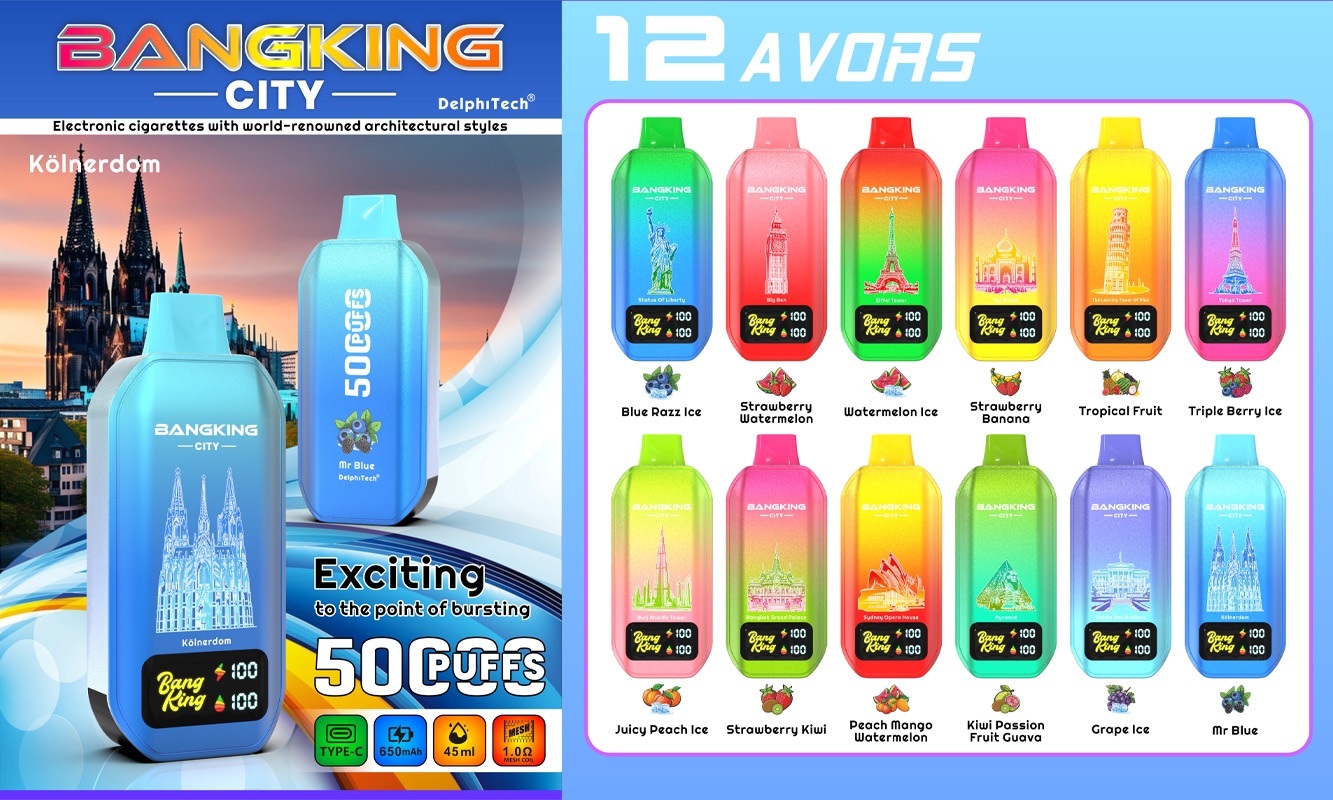 bang king city 50000 puffs original bang king city 50k led screen type c port disposable e cigarettes customizable. fast shipping