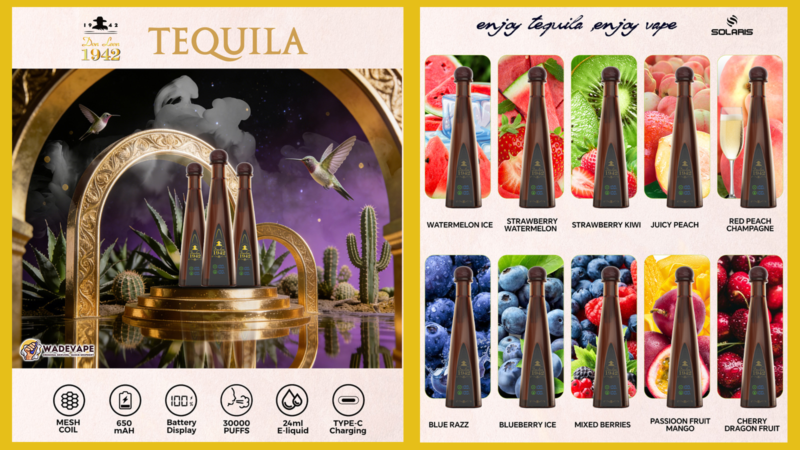 don leon tequila vape Solaris Tequila Don Leon 1942 30000 30K Puffs Disposable Vape 2% Nicotine  10Taste Smart LED Display Vape Factory Direct main image 0