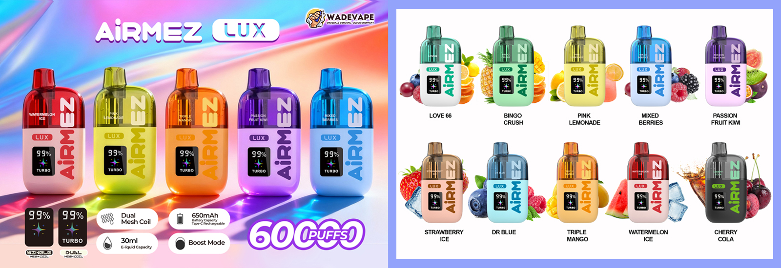 airmez lux 60000 puffs original airmez lux 60k transparent oil tank vape led display type c port disposable e cigarettes customizable. fast shipping