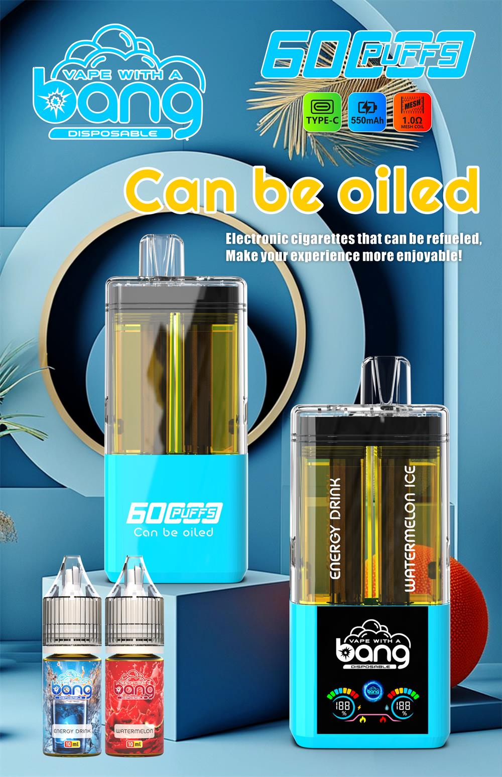 bang 60000 puffs original bang 2in1 60k can be filled with e liquid vape led display disposable e cigarettes customizable. fast shipping