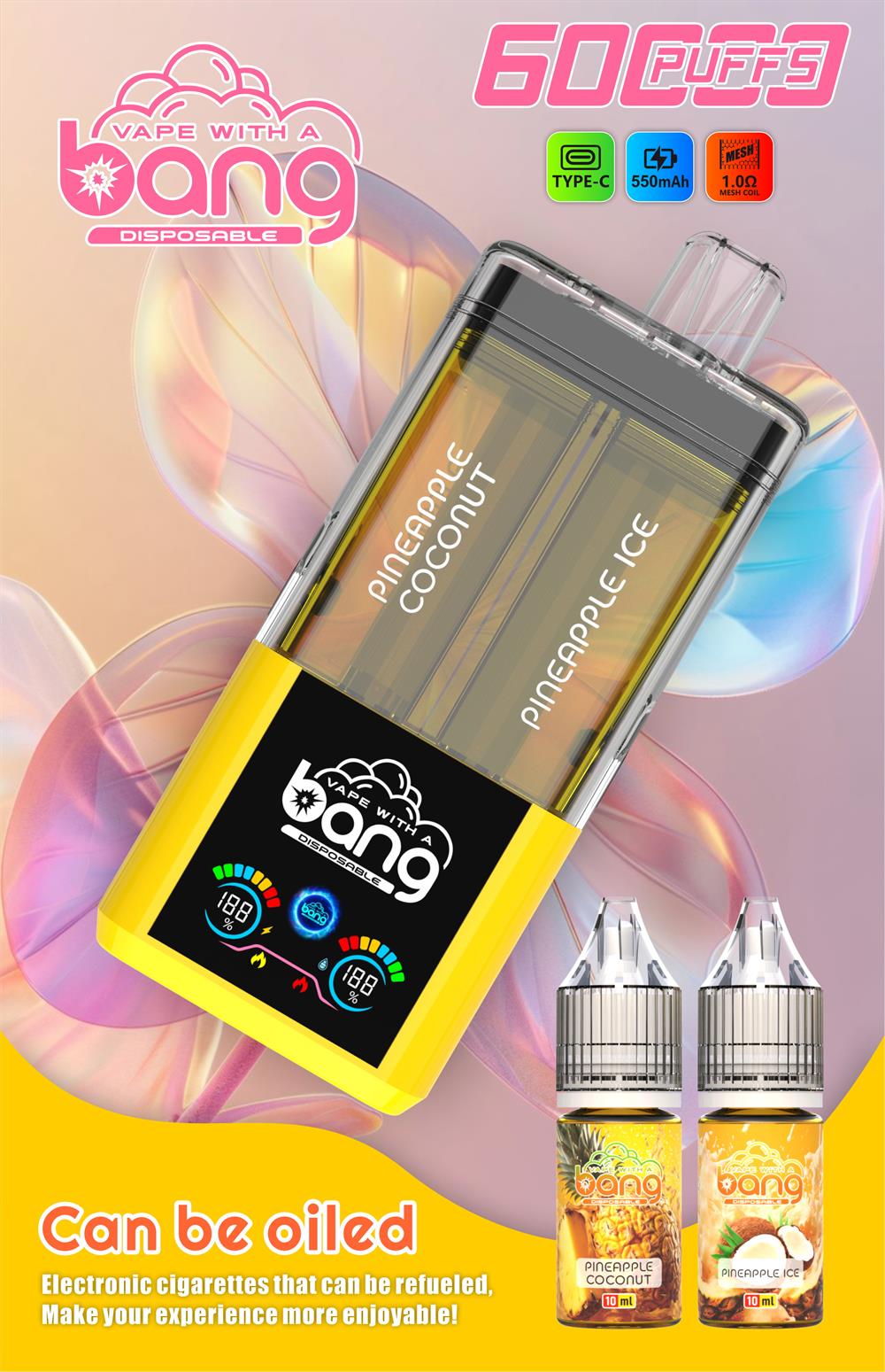 bang 60000 puffs original bang 2in1 60k can be filled with e liquid vape led display disposable e cigarettes customizable. fast shipping