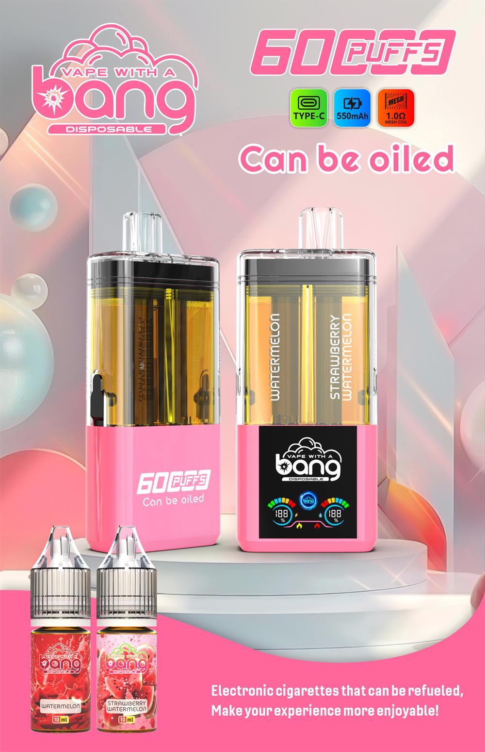 bang 60000 puffs original bang 2in1 60k can be filled with e liquid vape led display disposable e cigarettes customizable. fast shipping