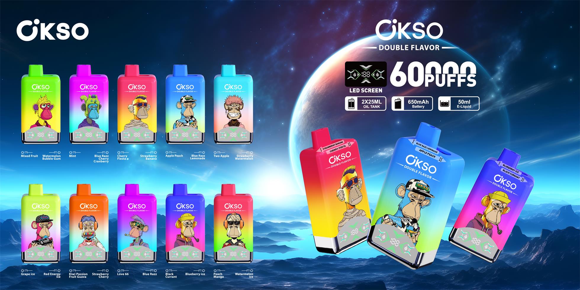 okso 60000 puffs original okso 2in1 60k double flavors vape led display type c port disposable e cigarettes customizable. fast shipping