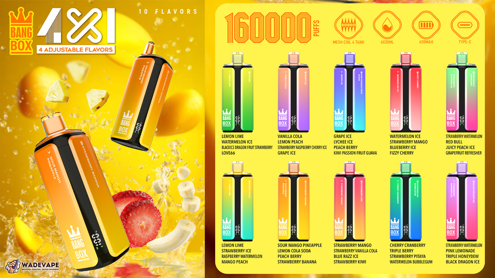 bang box 160000 puffs original bang box 4in1 160k vape led display type c port disposable e cigarettes customizable fast shipping