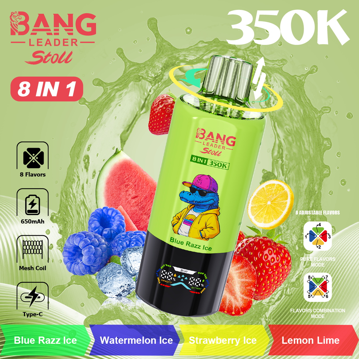 bang leader 350000 puffs original bang leader stoll 350k 8 flavors in 1 vape led display disposable e cigarettes customizable fast shipping