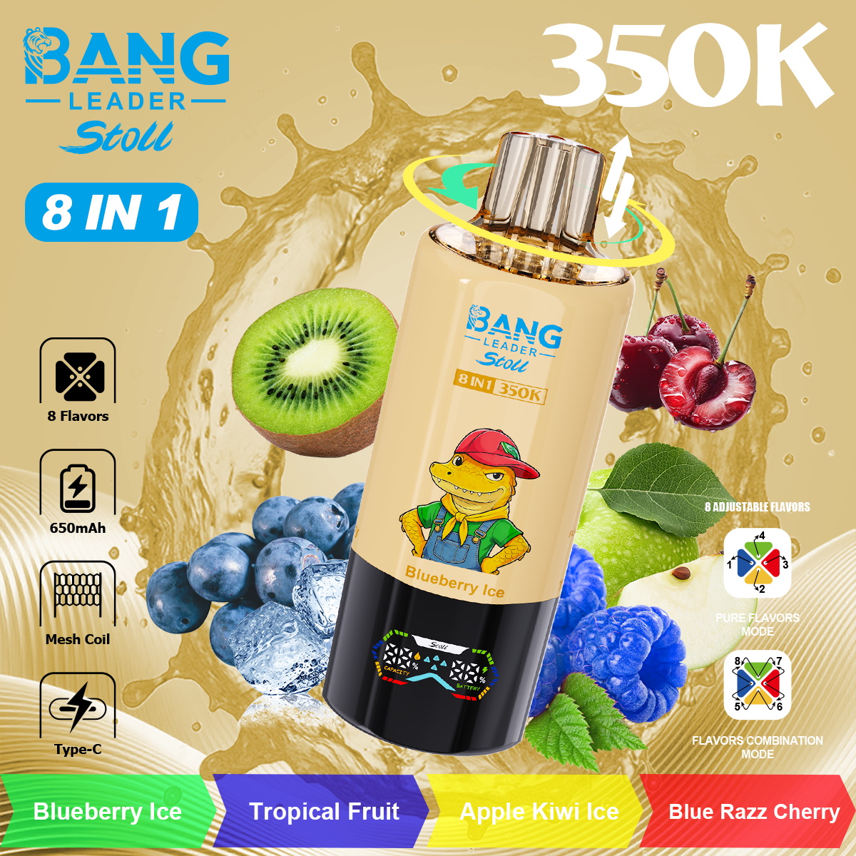 bang leader 350000 puffs original bang leader stoll 350k 8 flavors in 1 vape led display disposable e cigarettes customizable fast shipping