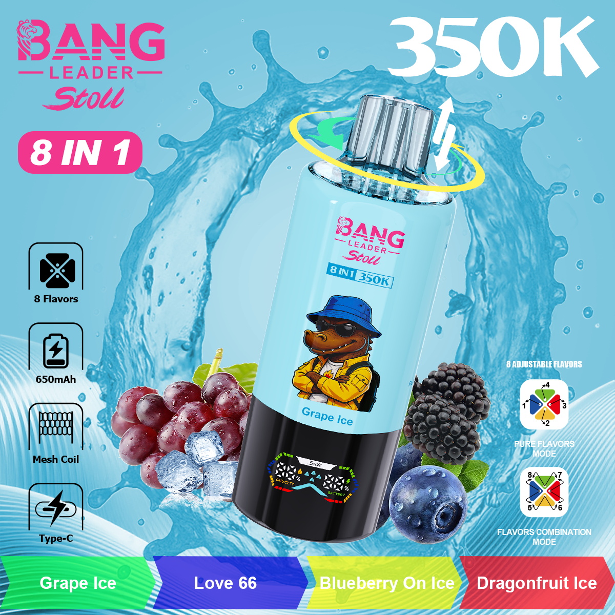 bang leader 350000 puffs original bang leader stoll 350k 8 flavors in 1 vape led display disposable e cigarettes customizable fast shipping