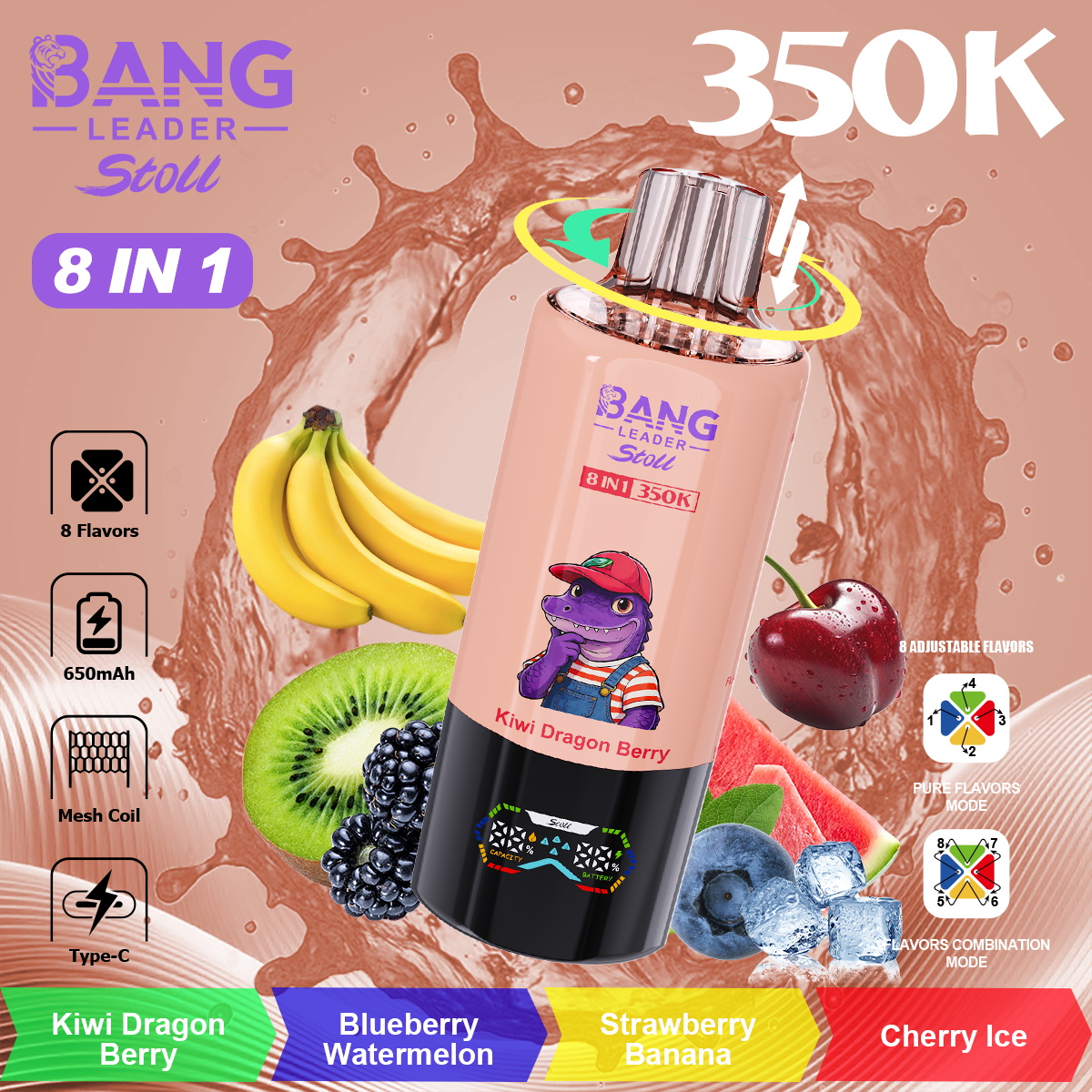 bang leader 350000 puffs original bang leader stoll 350k 8 flavors in 1 vape led display disposable e cigarettes customizable fast shipping