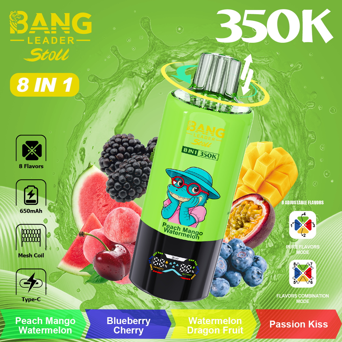 bang leader 350000 puffs original bang leader stoll 350k 8 flavors in 1 vape led display disposable e cigarettes customizable fast shipping