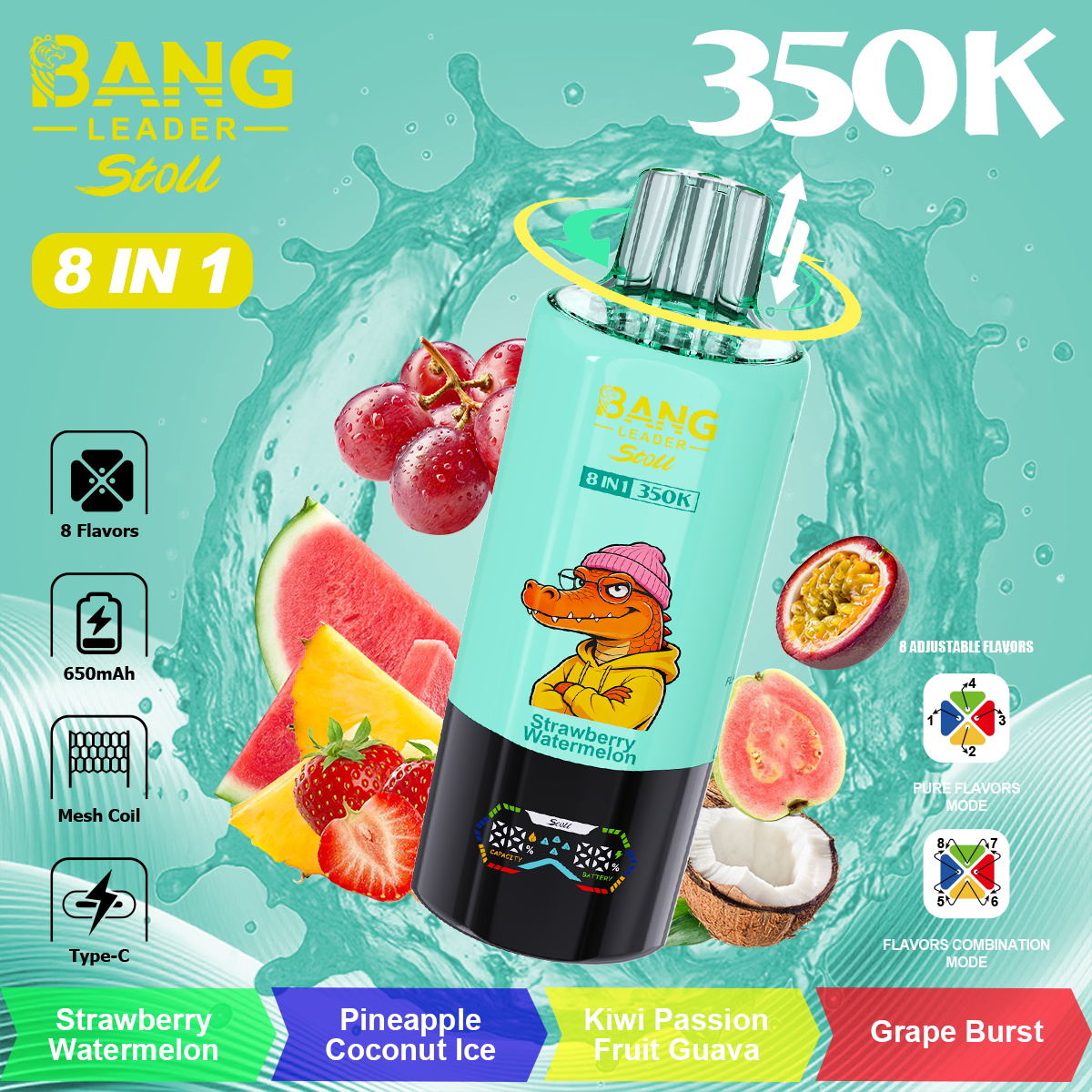 bang leader 350000 puffs original bang leader stoll 350k 8 flavors in 1 vape led display disposable e cigarettes customizable fast shipping