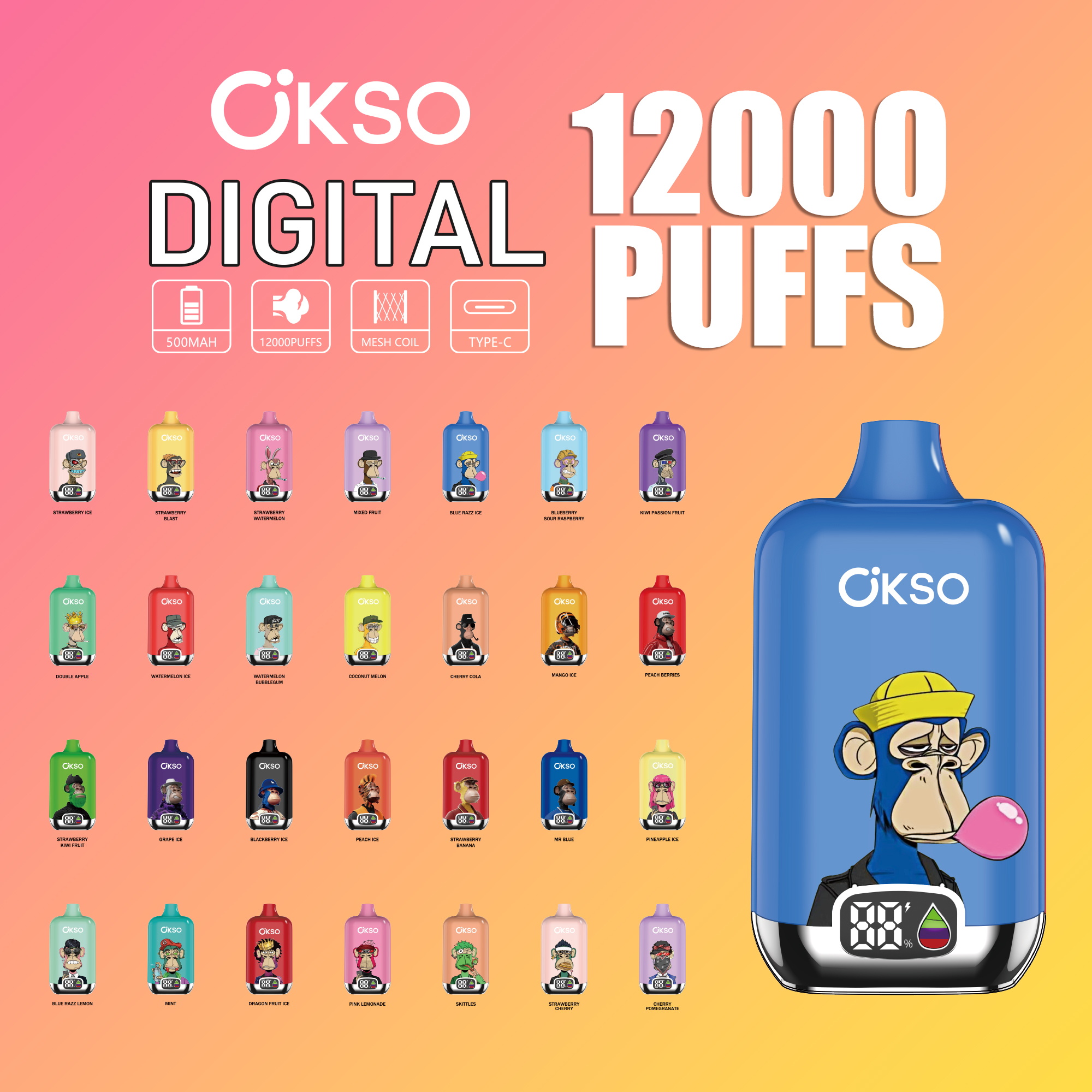 okso digital 12000 puffs original elf box digital 12k disposable vape type c charging port crystal 12k customizable. fast shipping