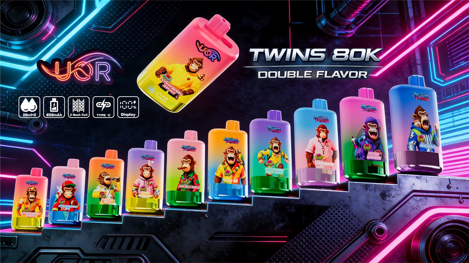 uor 80000 zaciągnięć oryginalny uor twins 80k podwójne smaki vape wyświetlacz led typu c port jednorazowe e-papierosy konfigurowalny szybka wysyłka