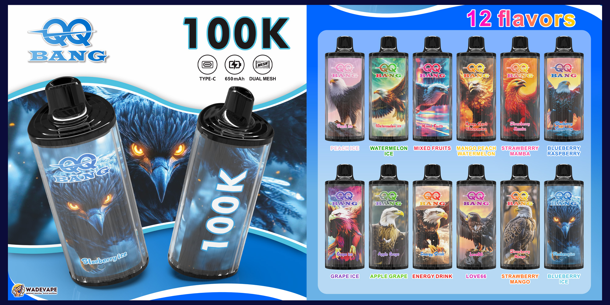 qq bang 100k bouffées vape jetable | type rechargeable c | bobine à double maille | vape longue durée