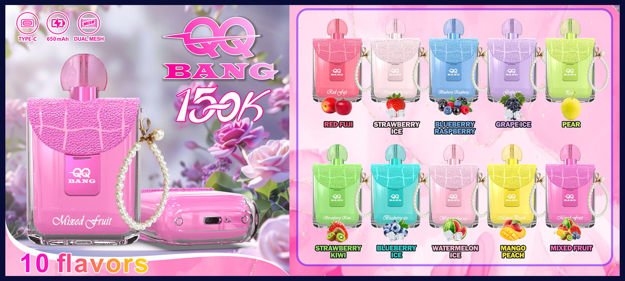 qq bang 150k sopla vape desechable | tipo recargable c vape dual de hielo de arándano con bobina de malla 650 mah