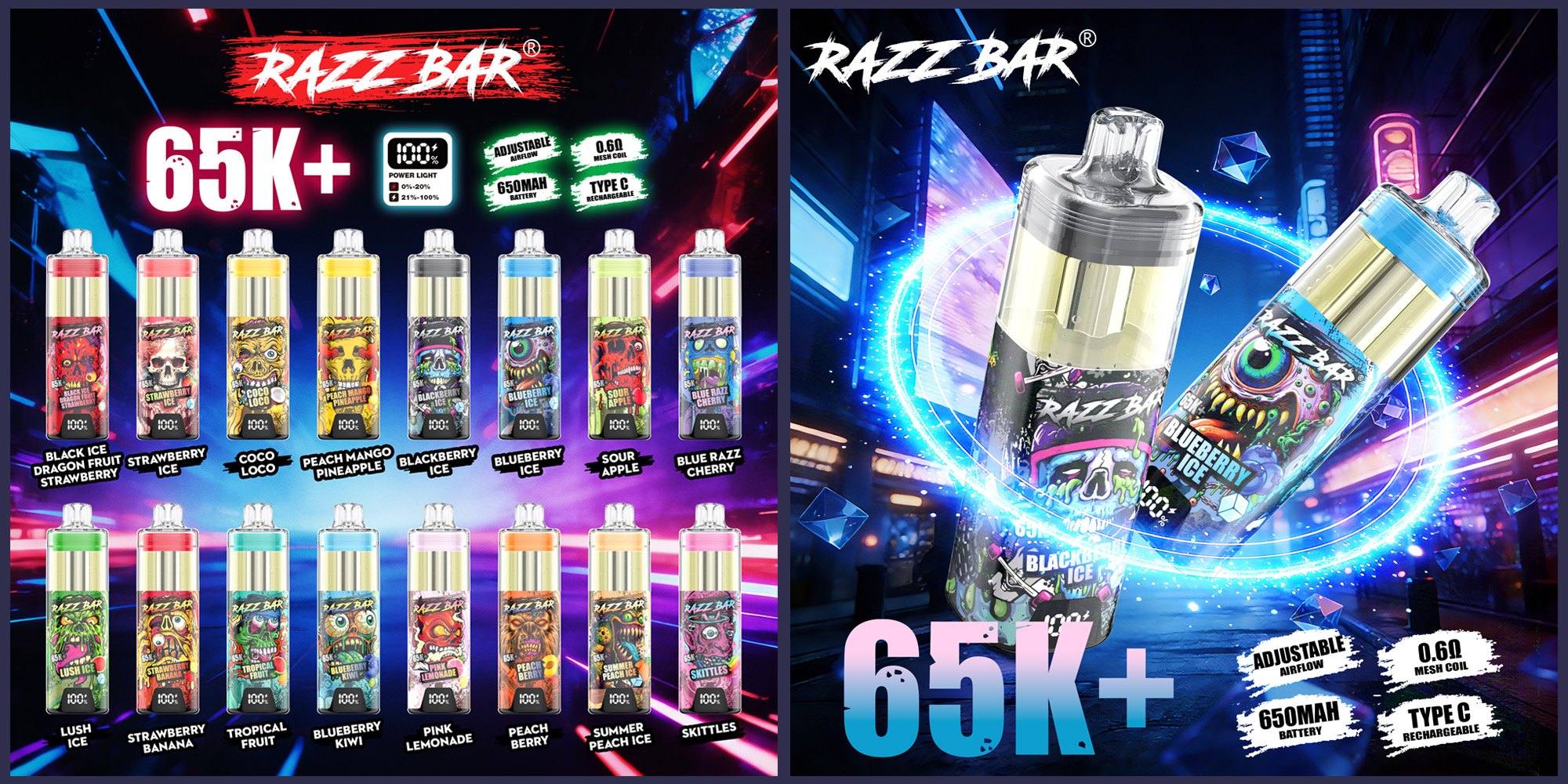 razz bar 65k+ trekjes wegwerpvape | oplaadbare led-schermgaasspoel | verstelbare luchtstroom | eu magazijn 3 5 dagen levertijd
