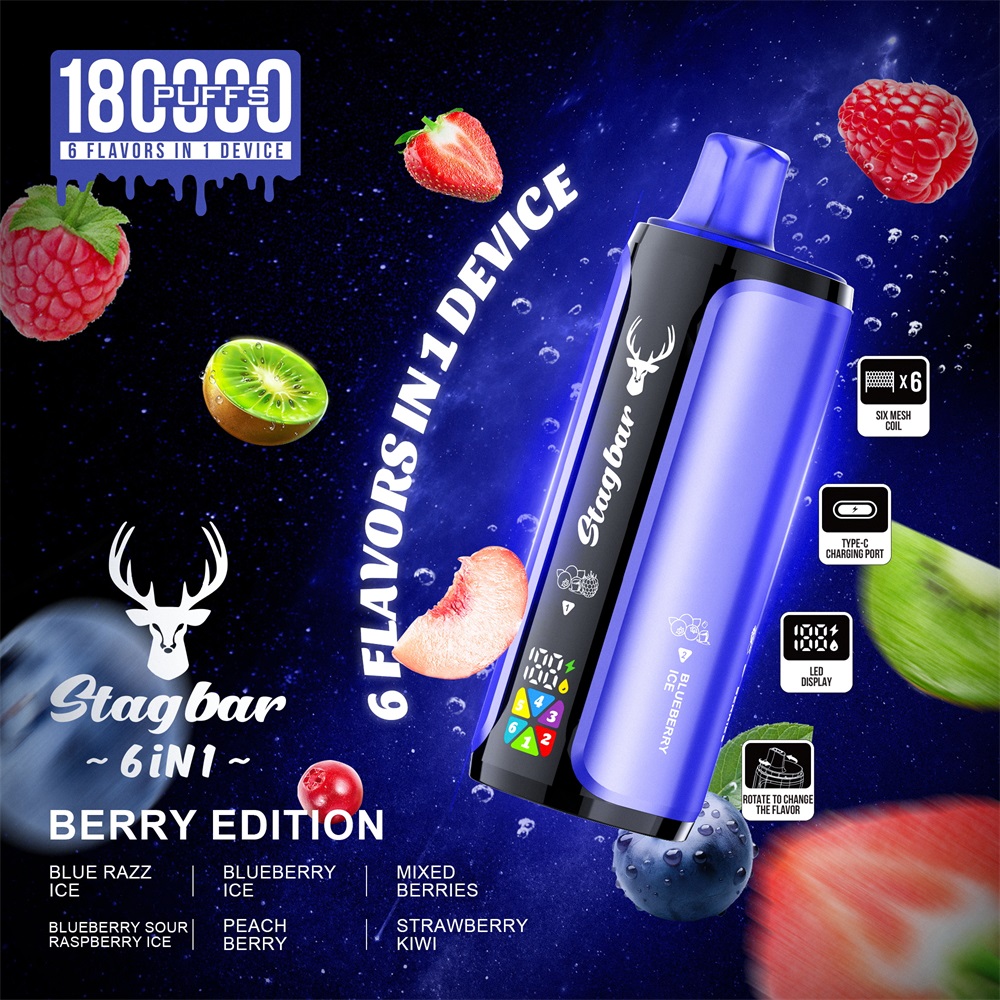 stagbar 6 en 1 180000 bouffées de vape jetable | vape multi-saveur rechargeable avec bobine en maille | entrepôt de l'UE livraison 3 à 5 jours