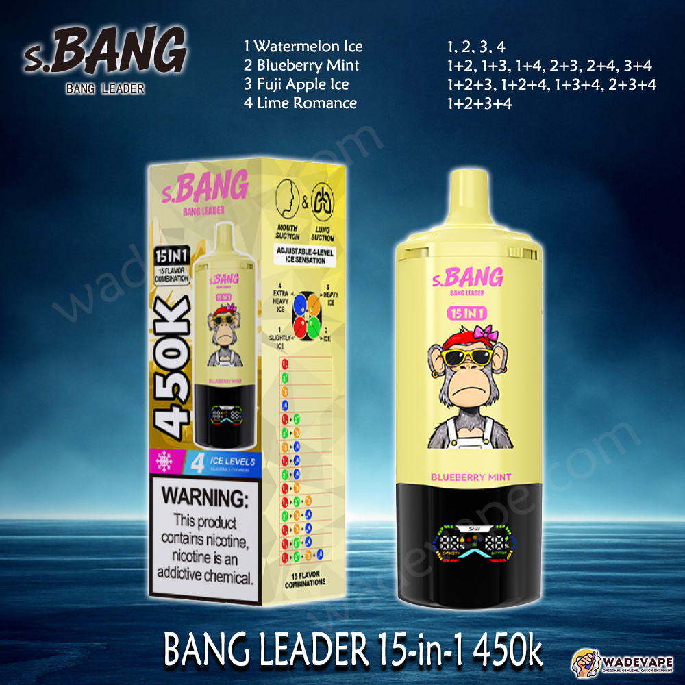 BANG LEADER 15-in-1 450K Disposable Vape | Smart Display Type-C Port| Adjustable 4-Level Ice | Dual Mode Mouth/Lung Suction Vape - WadeVape BANG LEADER 15-in-1 450K Disposable Vape | Smart Display Type-C Port| Adjustable 4-Level Ice | Dual Mode Mouth/Lung Suction Vape - WadeVape