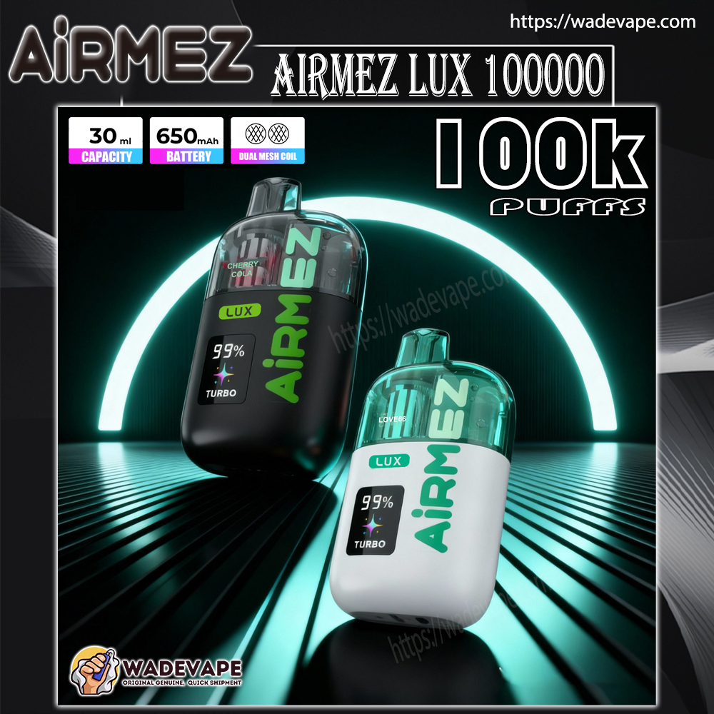 airmez lux 100000 puffs disposable vape | transparent tank dual mesh coil boost mode | 30ml 650mah smart display