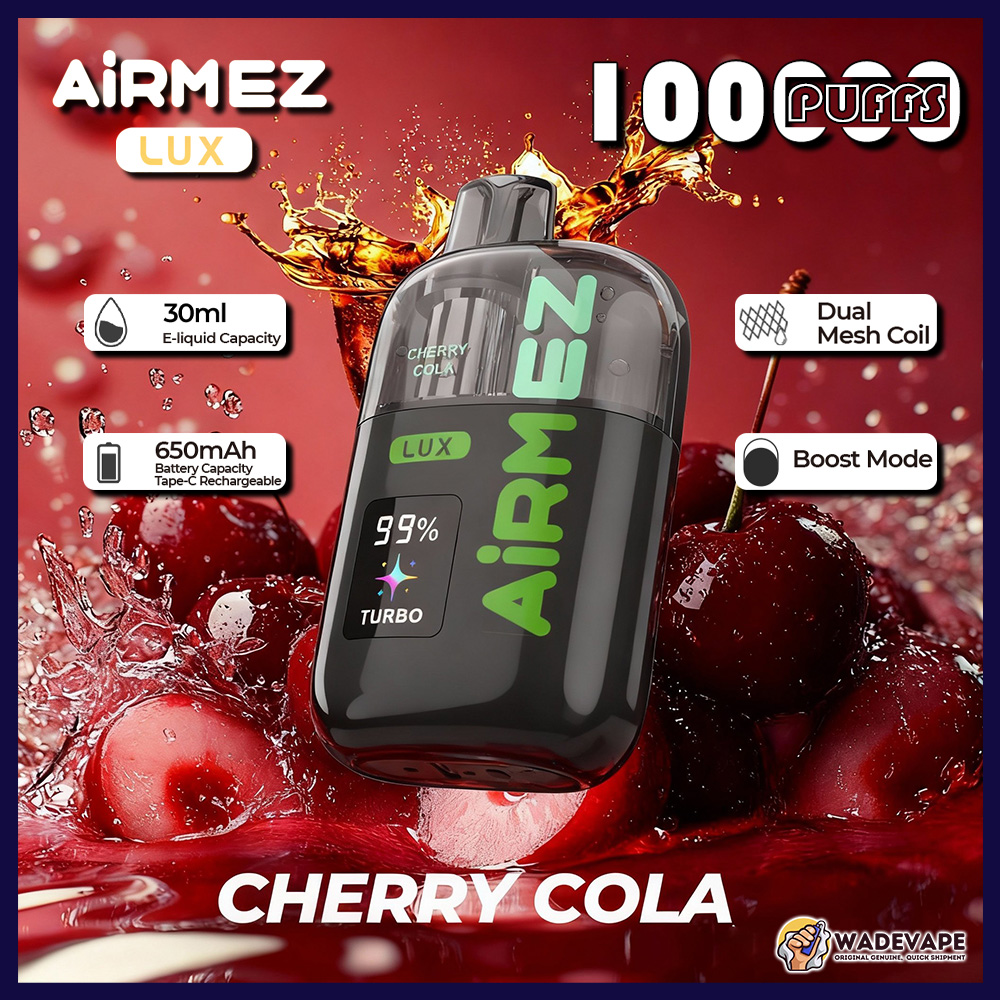 airmez lux 100000 puffs disposable vape | transparent tank dual mesh coil boost mode | 30ml 650mah smart display