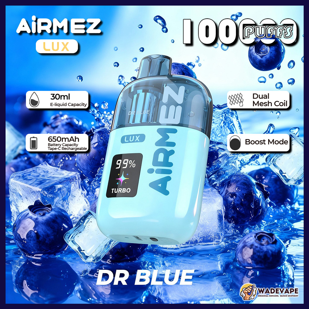 airmez lux 100000 puffs disposable vape | transparent tank dual mesh coil boost mode | 30ml 650mah smart display
