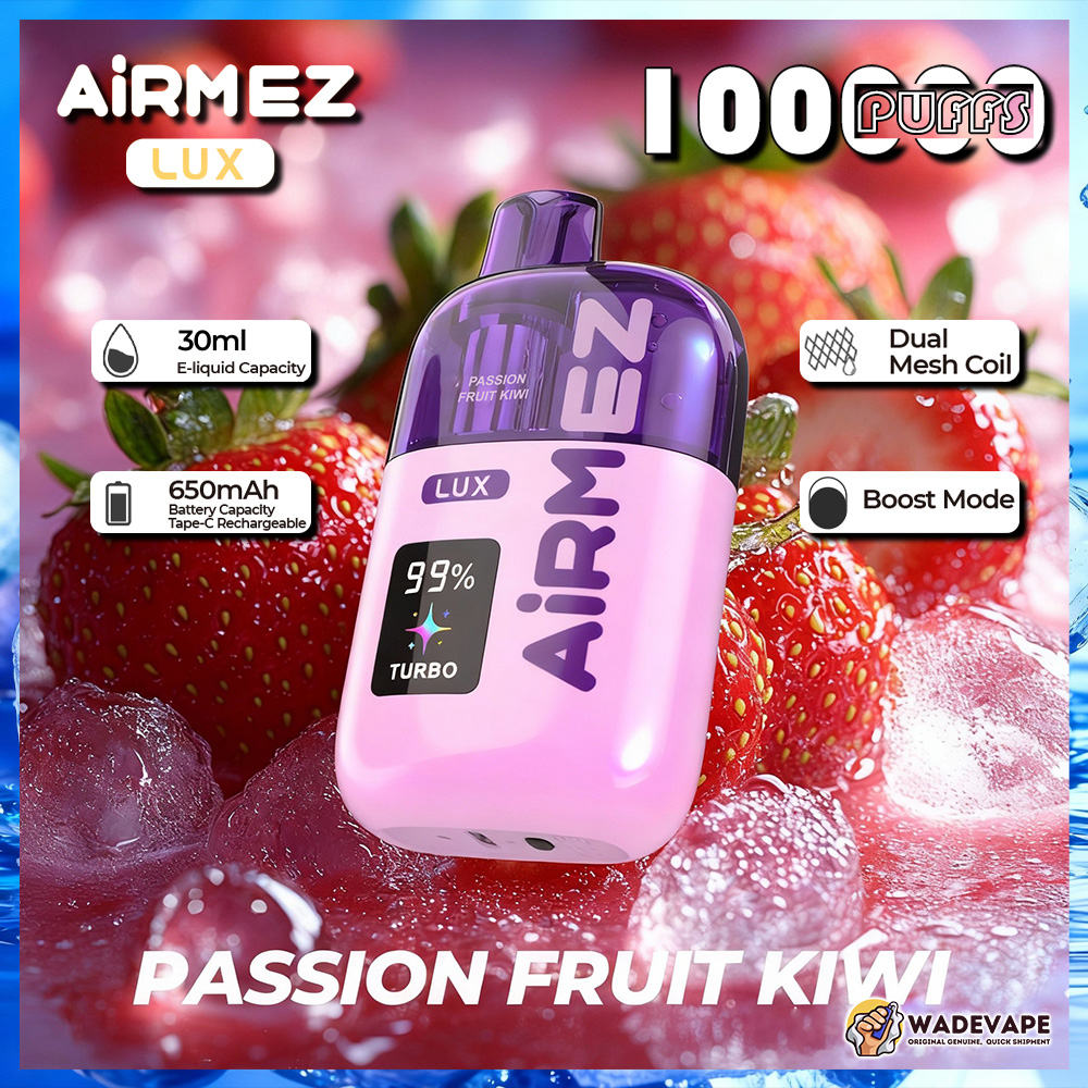 airmez lux 100000 puffs disposable vape | transparent tank dual mesh coil boost mode | 30ml 650mah smart display