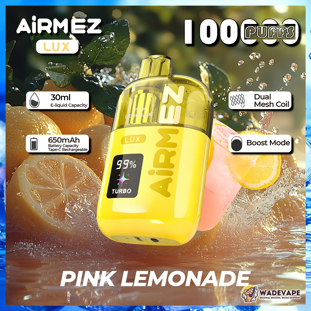 airmez lux 100000 puffs disposable vape | transparent tank dual mesh coil boost mode | 30ml 650mah smart display
