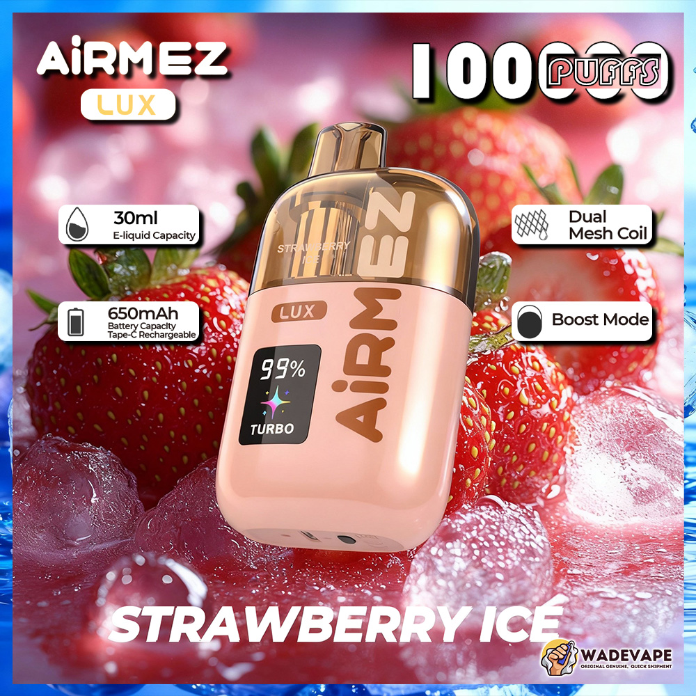 airmez lux 100000 puffs disposable vape | transparent tank dual mesh coil boost mode | 30ml 650mah smart display