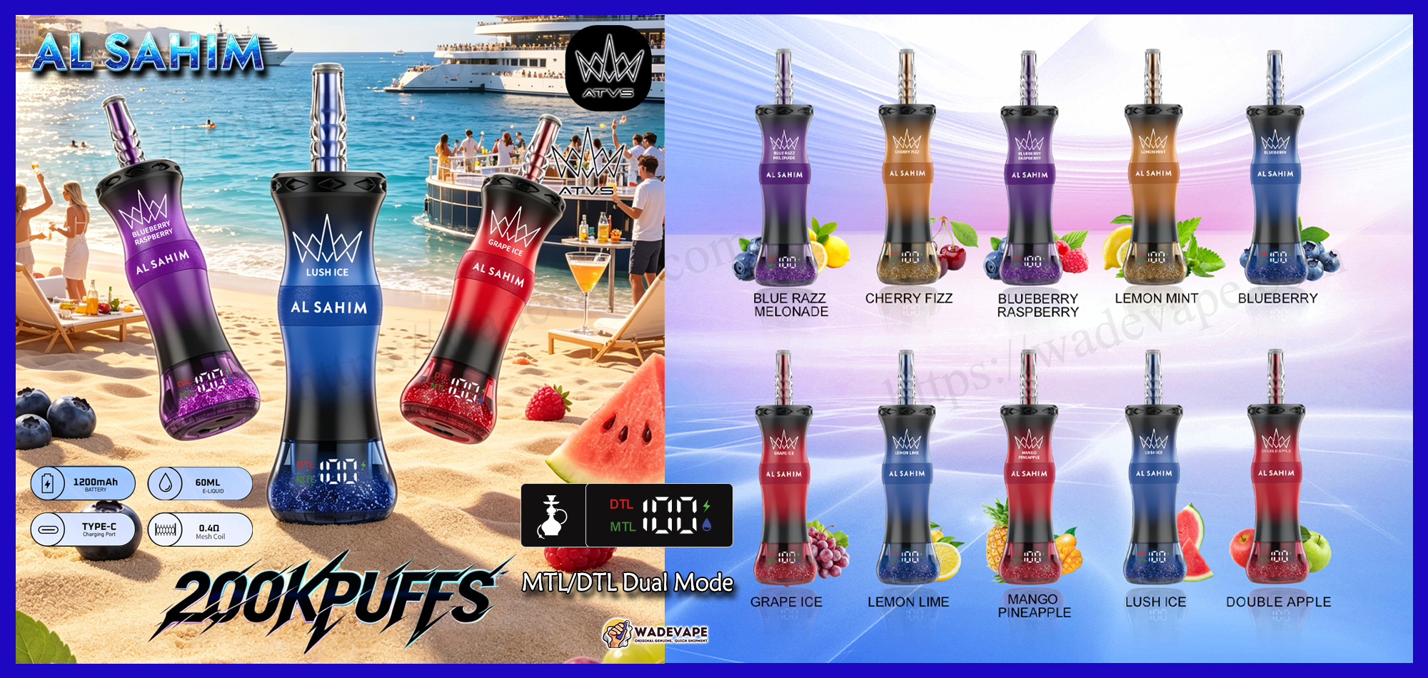 atvs al sahim 200000 puffs hookah disposable vape | mtl dtl dual mode rechargeable hookah vape