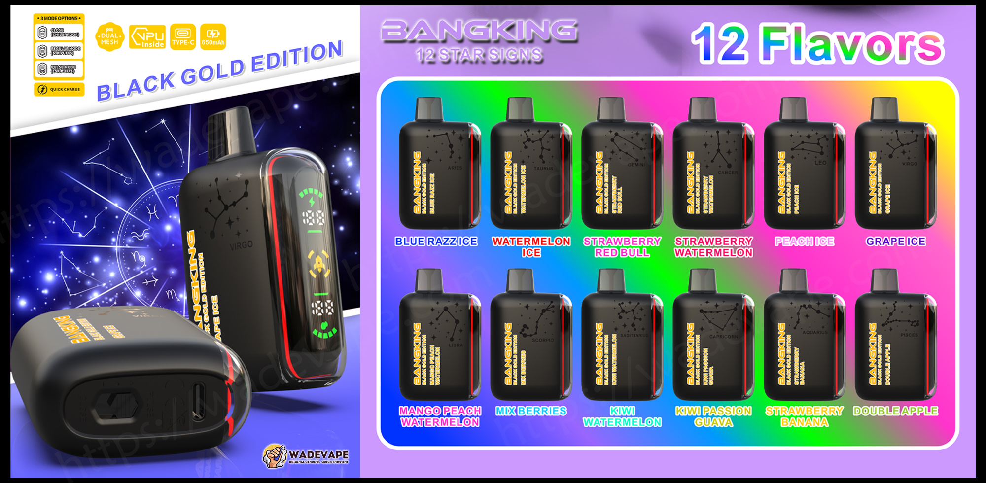 bang king 12 star signs 50000 puffs disposable vape | dual mode zodiac vape | 12 flavors with constellation design