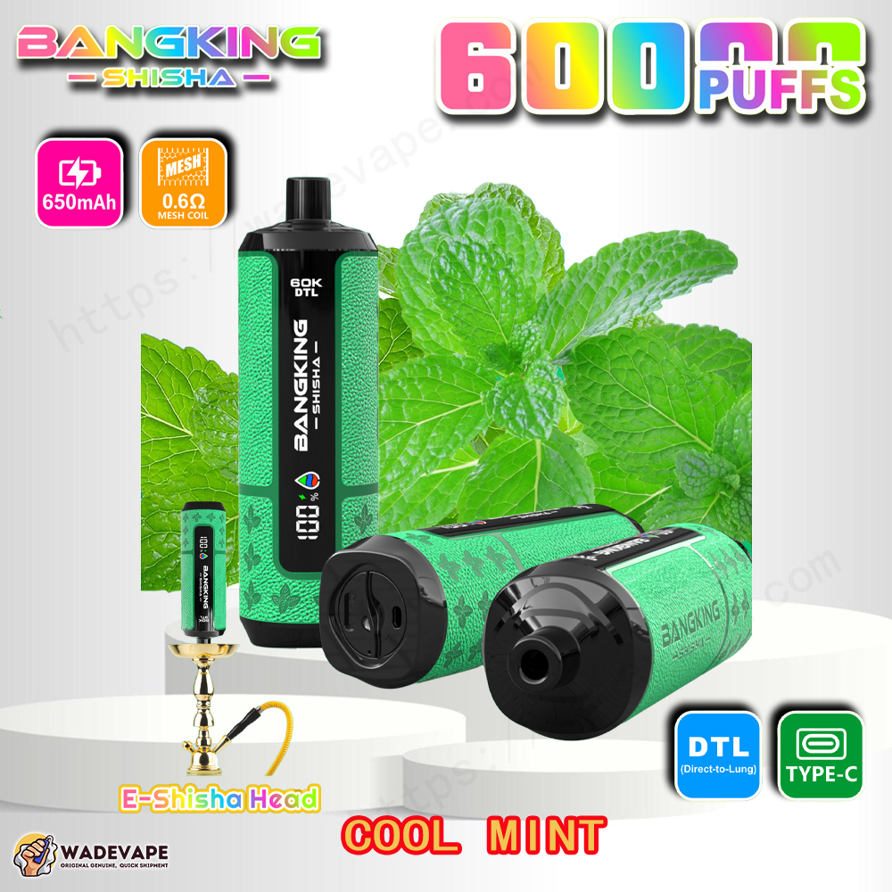 bang king shisha 60000 puffs e shisha head vape | 60k dtl direct to lung disposable | 0.6ohm mesh coil 650mah type c
