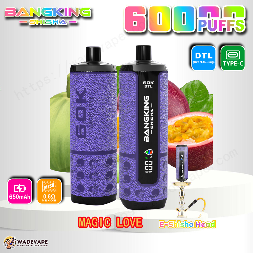 bang king shisha 60000 puffs e shisha head vape | 60k dtl direct to lung disposable | 0.6ohm mesh coil 650mah type c