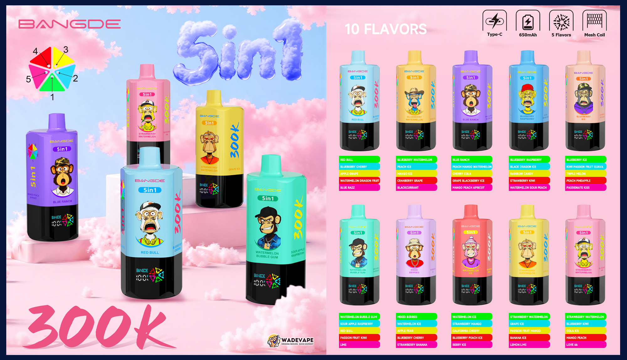 bang de 90000 puffs vape | led smart display screen | 650mah mesh coil 90k disposable