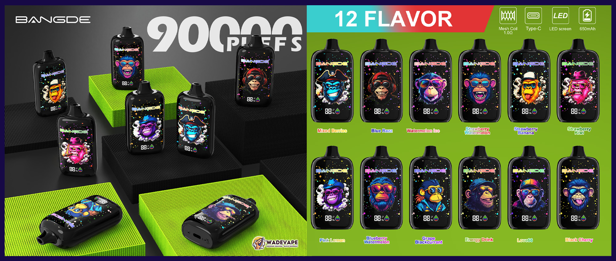 bang de 90000 puffs vape | led smart display screen | 650mah mesh coil 90k disposable
