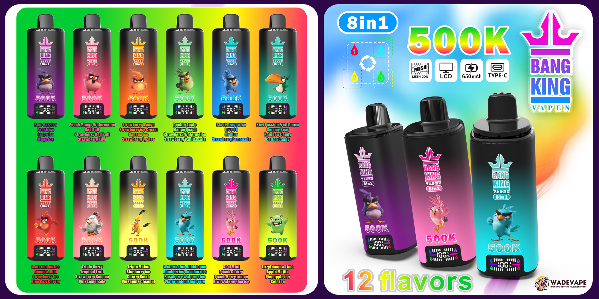 bangde 5-in-1 Einweg-Vape mit 300k Zügen | Vape in verschiedenen Geschmacksrichtungen | Dual Mesh Coil, Smart-Display, Typ-C wiederaufladbar (Kopie)