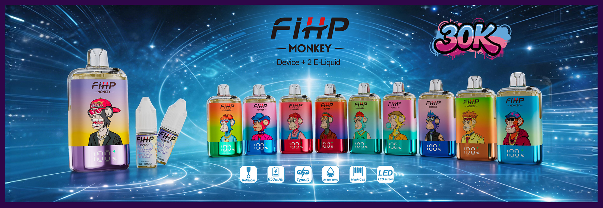 sfihp monkey 30000 puffs navulbare vape | 30k puffs type c dual mesh coil | EU-magazijn 3–7 dagen levering