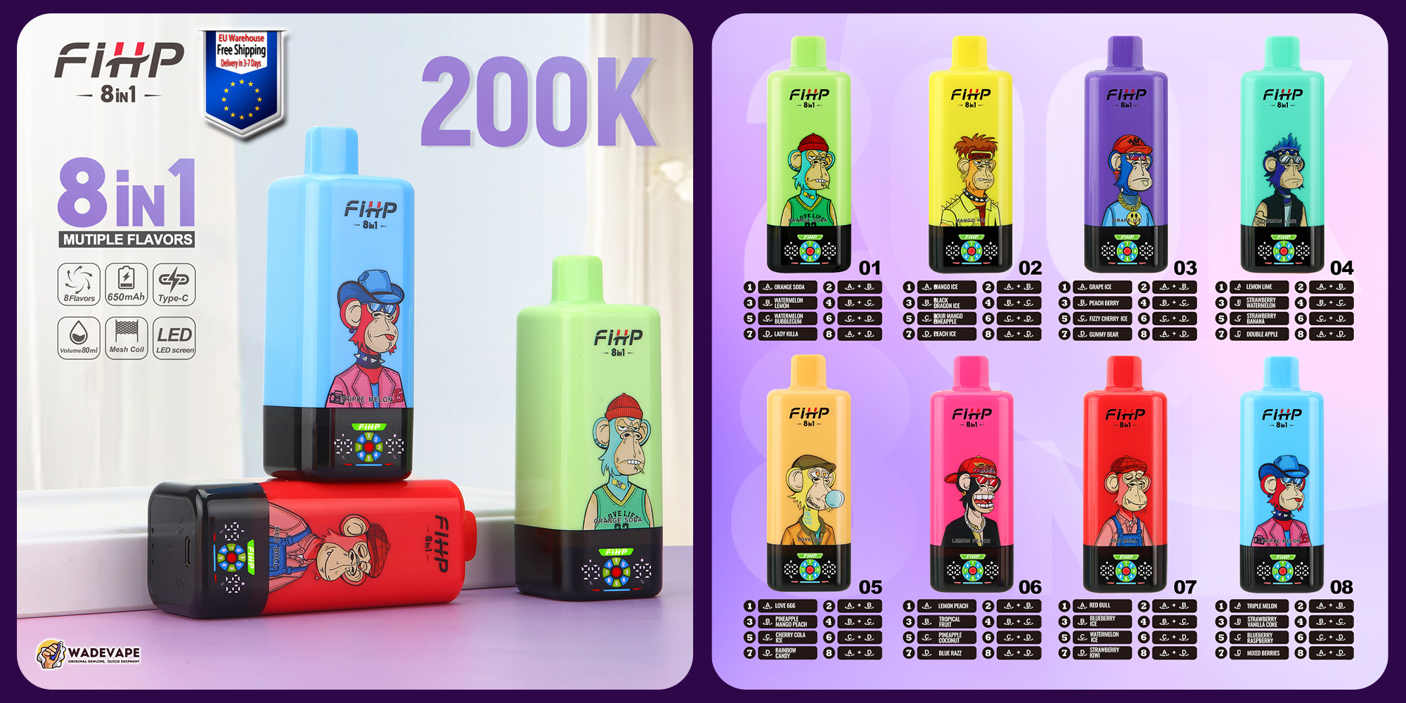 fihp 8 in 1 200000 puffs vape | 200k high capacity disposable vape 8 adjustable flavors | eu warehouse 3–7 days delivery (copy)
