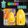 Bright yellow Bang King disposable vape and matching retail box labelled Strawberry Mango, featuring the crown logo, large puff-count text (12,000 puffs), icons for Type‑C, 550 mAh battery, 18 ml e‑liquid and 1.2Ω mesh coil, plus a nicotine warning panel and Wadevape retailer branding.