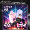 Promotieposter met twee pastelkleurige AirMez Fox 4-in-1 wegwerpvapes – een roze en een lavendelkleurige eenheid versierd met cartoonvosjes – tegen een neon sci-fi stadsachtergrond, met branding, de website wadevape.com en voorzien van badges met de tekst Mesh Coil, 15ml×4, Type-C en 120.000 soezen.