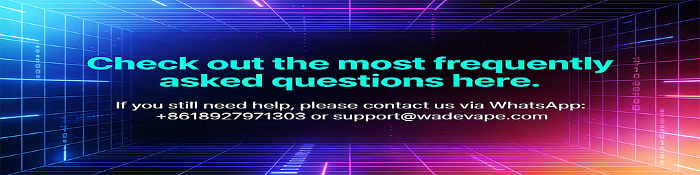 Neon grid backdrop with teal text urging users to check the FAQs and contact via WhatsApp or email.