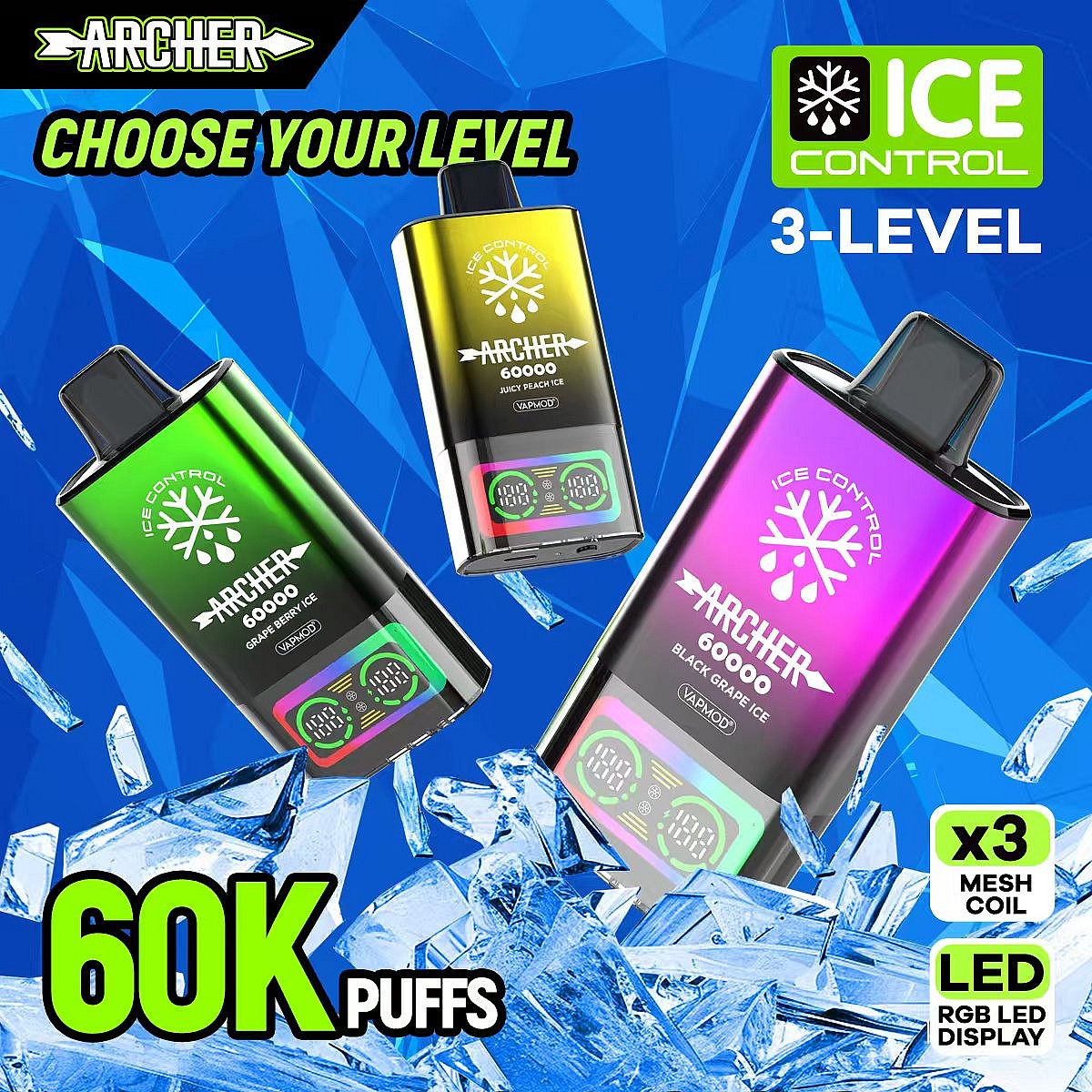 vapmod archer 60000 puffs original archer 60k disposable vape led display type c charging port customizable. fast shipping (copy)